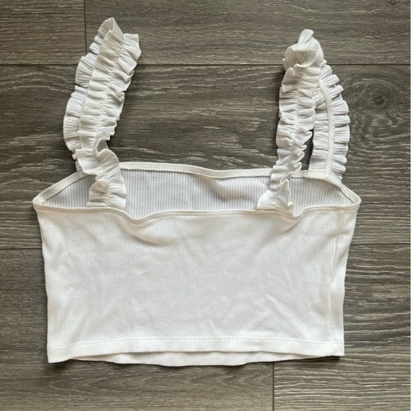 Aritzia Sunday Best White Firecracker Ruffle Strap Ribbed Crop Top Size M Summer - Picture 2 of 7